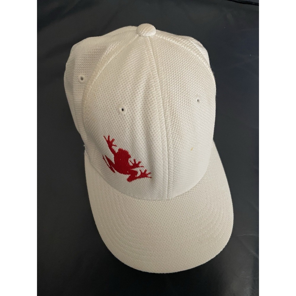 Flexfit Baseball Hat White Red‎ Frog Logo Mesh Textured Stretch Fit Cap OSFM Men